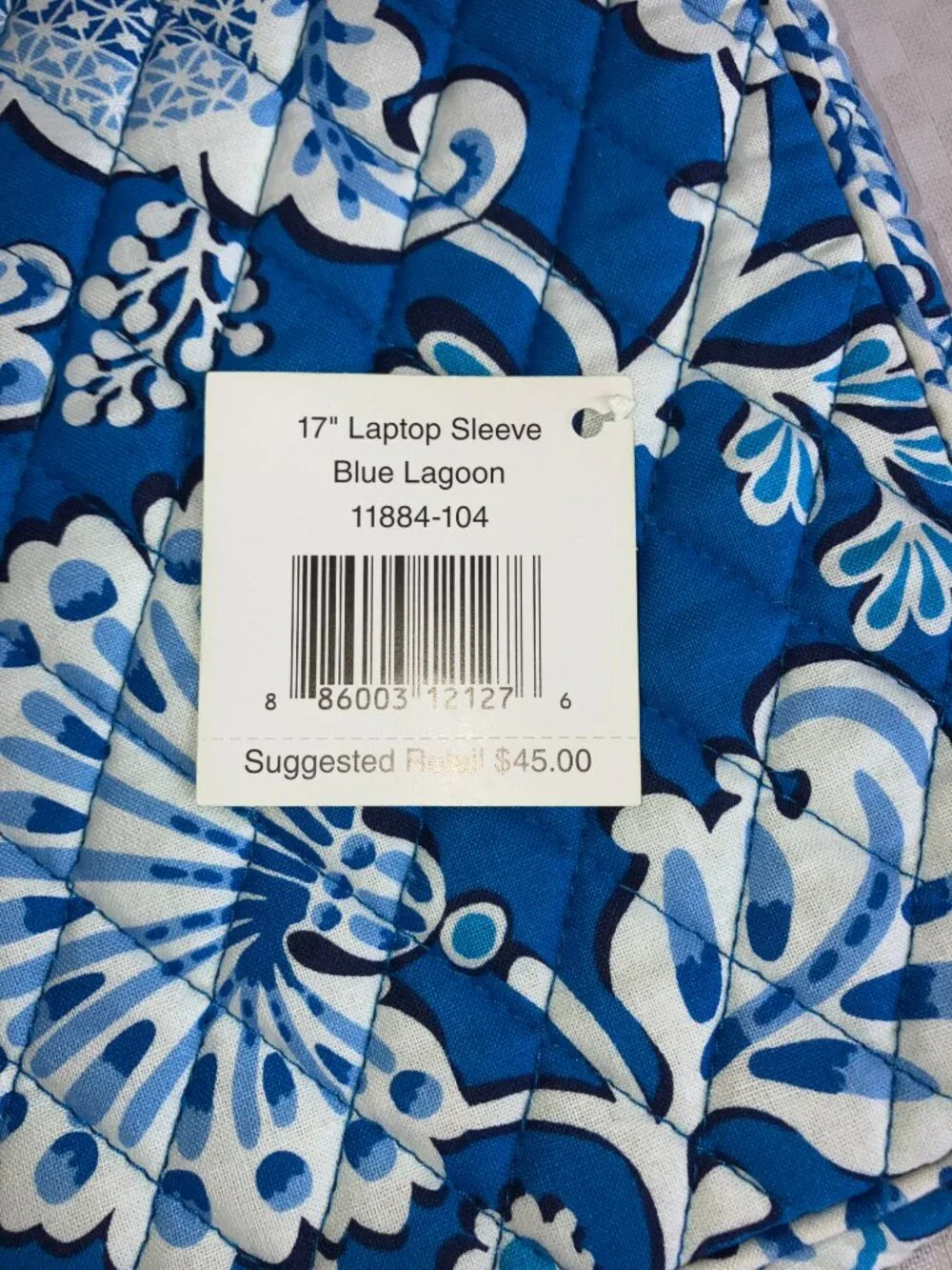 NWT Vera Bradley Laptop Case Sleeve Unisex Blue Lagoon Floral Quilted Zip Around